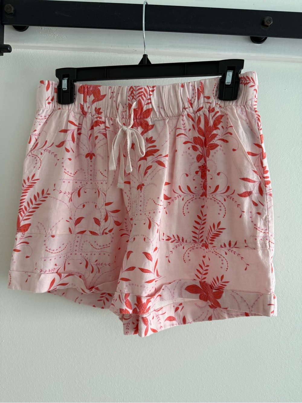 Velvet Heart Pink Shorts with Red Floral Print